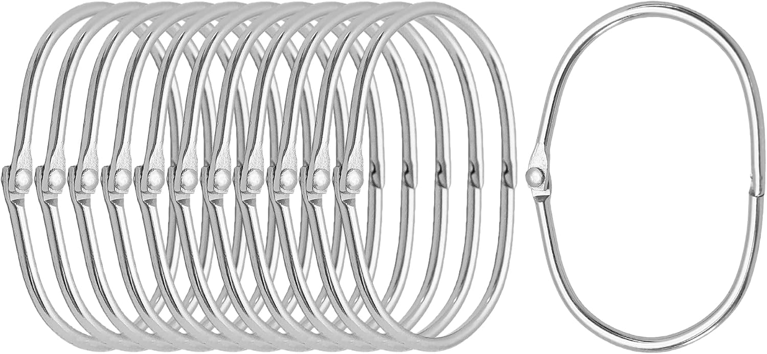 12PCS Shower Curtain Hooks Metal Oval Anti-Drop Shower Rings Rustproof Snap Joint Shower Curtain Hooks for Bathroom Shower Rod Glide Smooth Curtain Rings, Gold