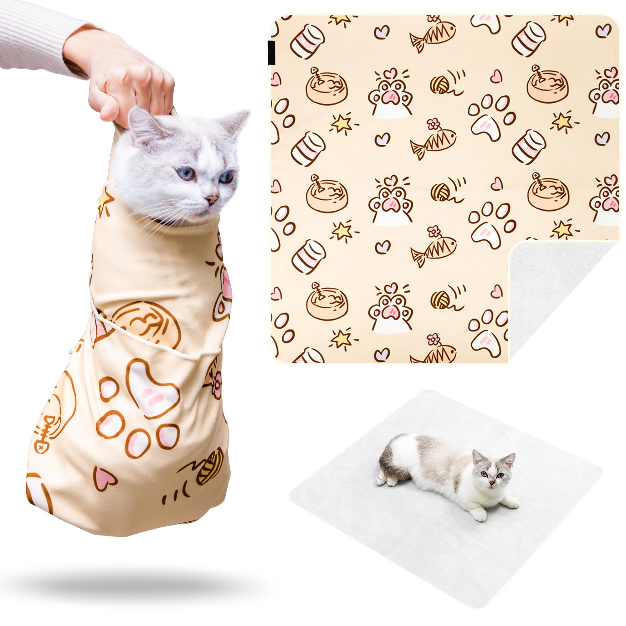 35.43" Extra Large Cat Grooming Wrap,Soft Self-stick Cat Burrito Restraint Blanket Grippy Cloth for Large Cats & Small Dogs,Nail Clipping,Ear Cleaning,Teeth Brushing Anti-Scratch Anti-Escape