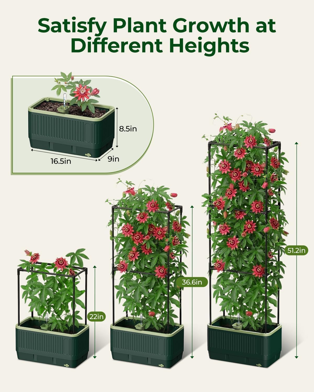 2 Pots à tomates avec tuteur, bac à Plantes Auto-irriguant de 130 cm avec Treillis, Treillis de Jardin avec jardinière, Potager surélevé pour Plantes grimpantes