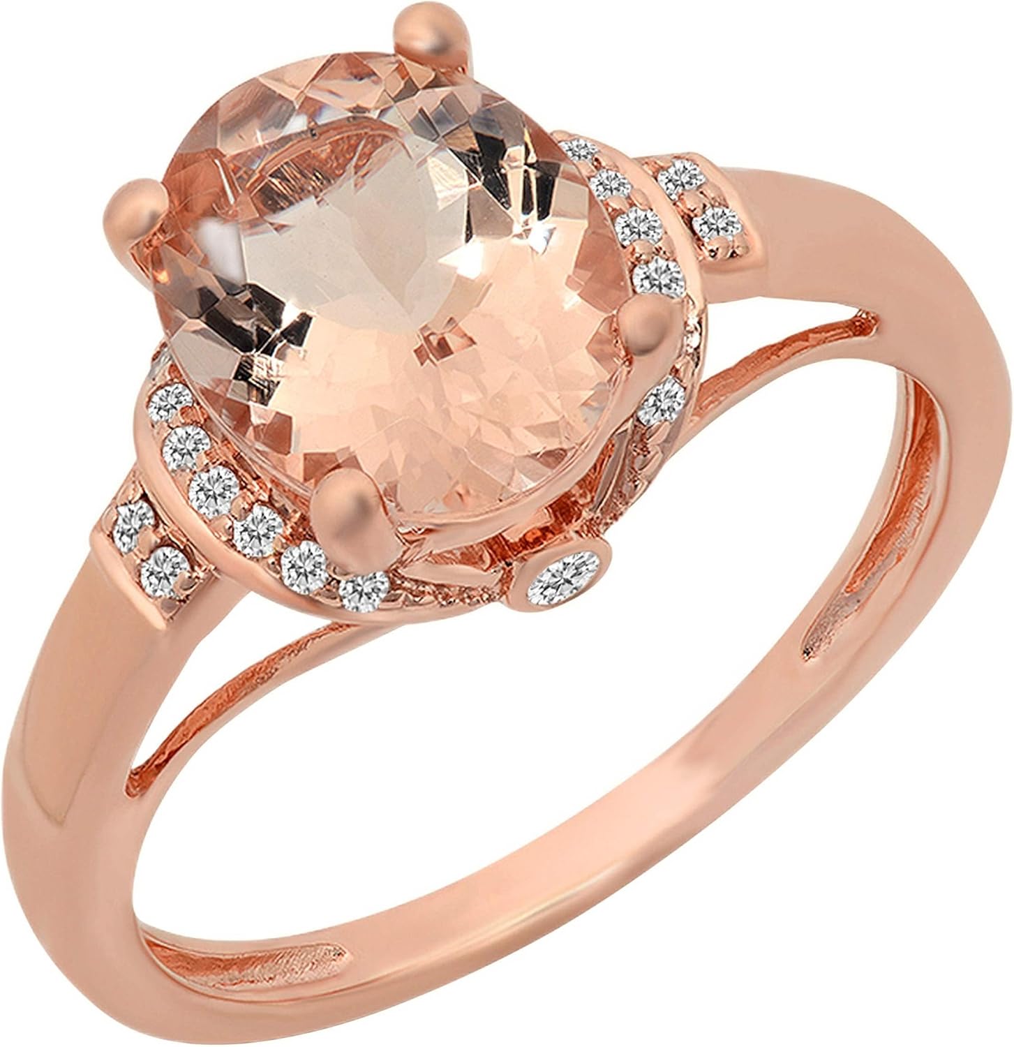 Dazzlingrock Collection 10X8mm Oval Morganite & Round White Natural Diamond Women Bridal Promise Engagement Ring, 10K Rose Real Solid Gold