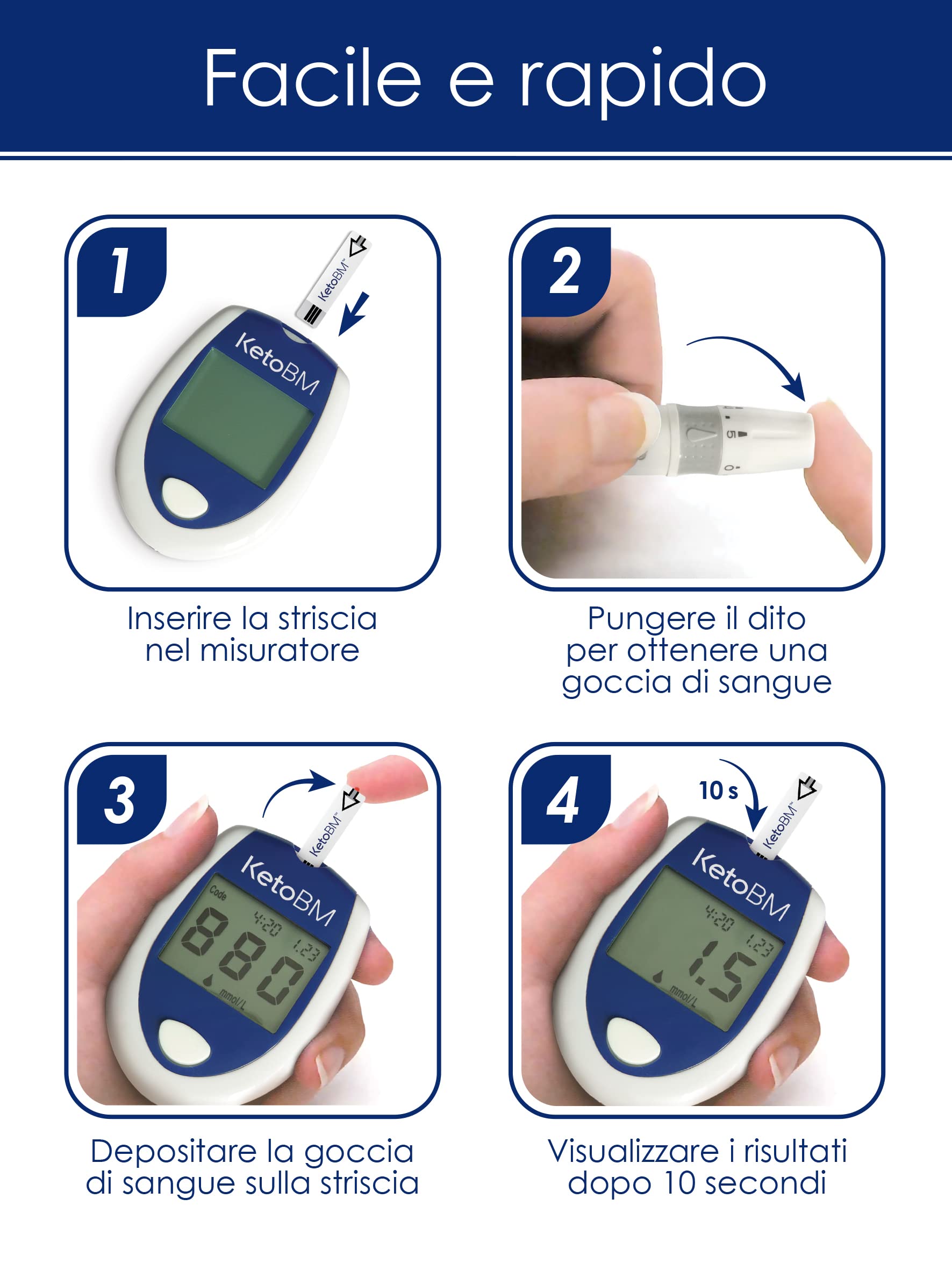 KetoBM Kit Misuratore Di Chetoni Nel Sangue Per Il Test Della Dieta Chetogenica