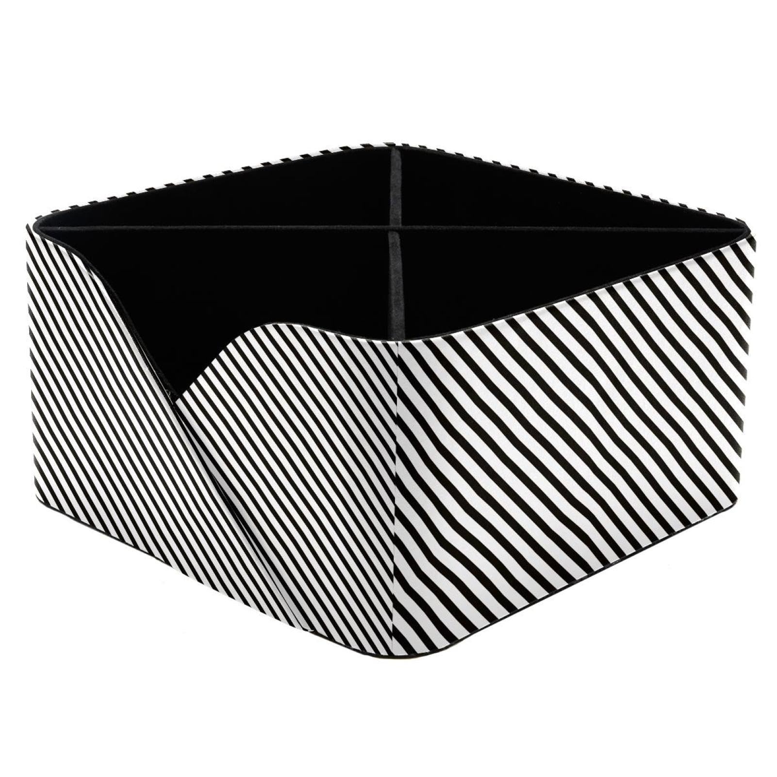 KengjuTesu Black Diagonal Stripe Desktop Organizer Pen Holder, Rectangular Pencil Cup for Office, Study and Makeup Stations