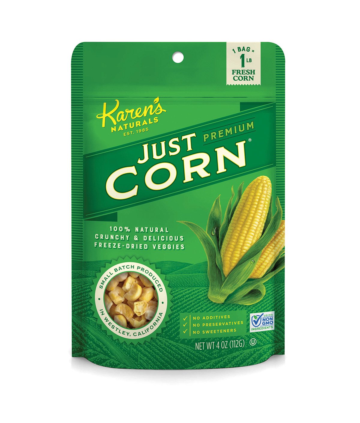 Karen’s Naturals Freeze Dried Corn, 4 oz, 4 Pack, No Sugar Added, Healthy Vegetable Snack, Non-GMO, Vegan, Gluten Free, Crunchy Sweet Corn