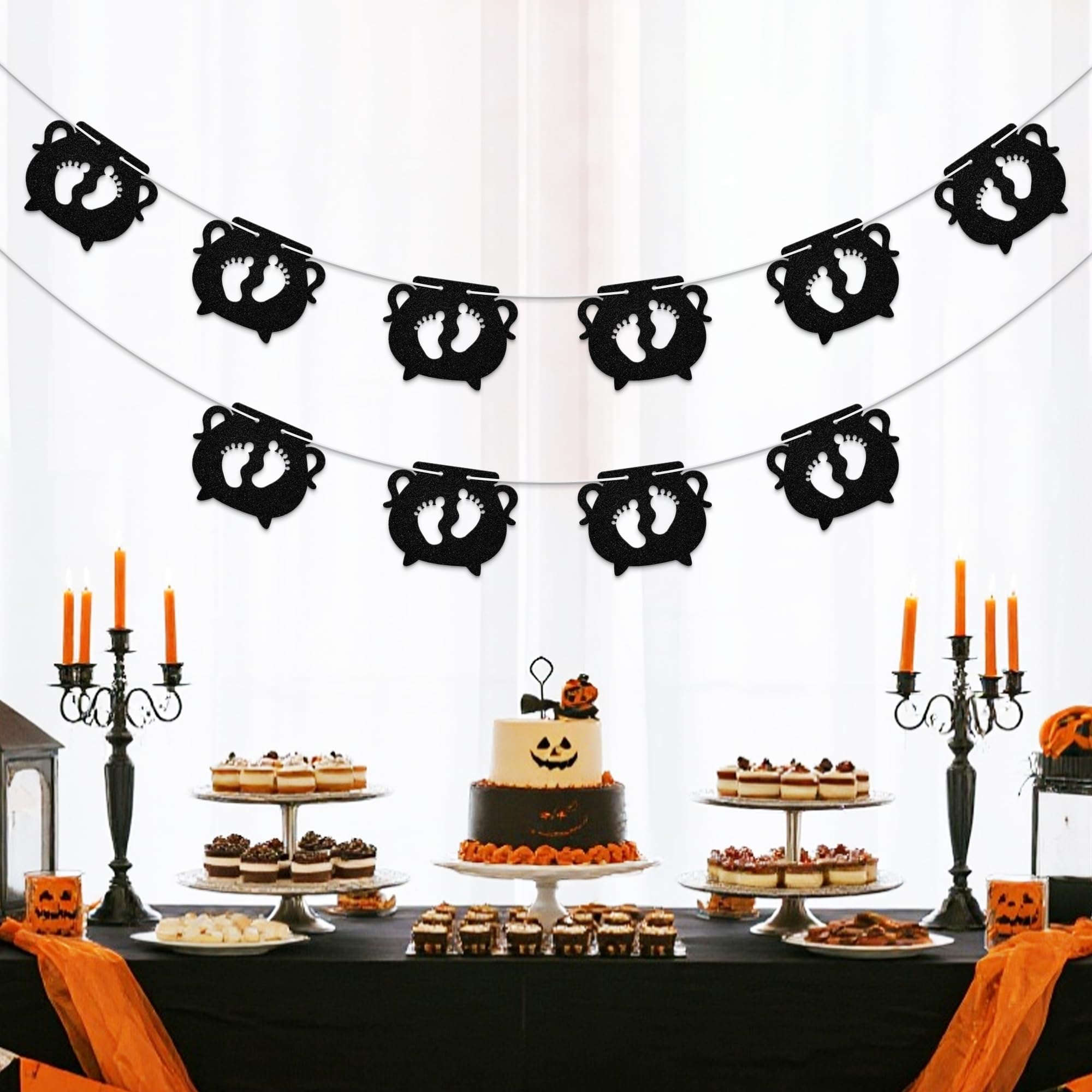 Aumccxz Black Cauldron Baby Feet Banner A Baby is Brewing Baby Shower Decorations Halloween Baby Shower Gender Reveal Party Decorations Black - Image 4
