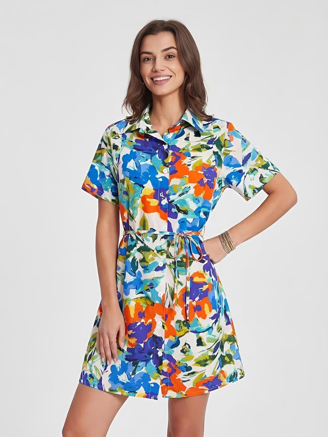 Summer Dresses for Women 2026 Floral Print Wrap Belt Sundress Short Sleeve Casual Beach Dress - Image 8