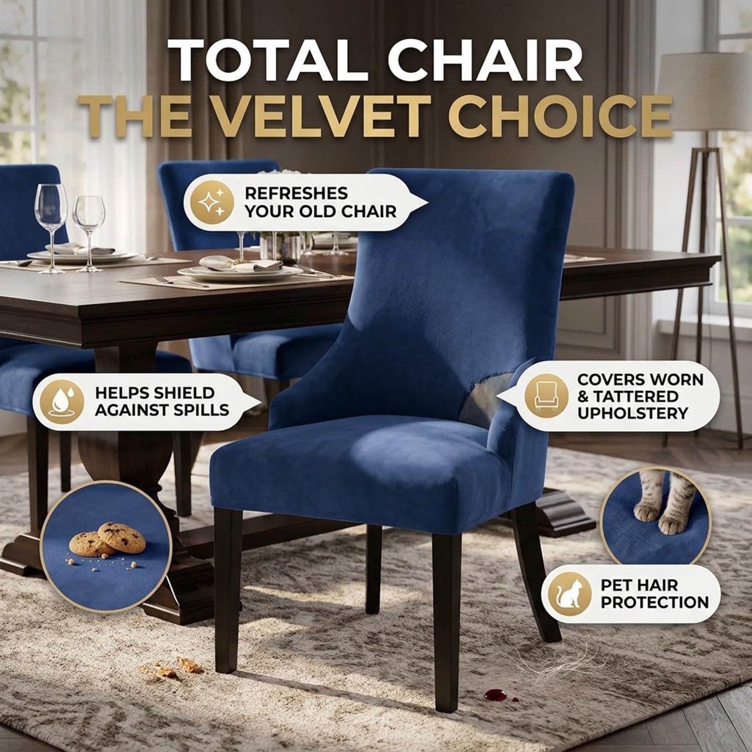 Housse Fauteuil Velours Extensible à Oreilles pour Salon et Salle à Manger