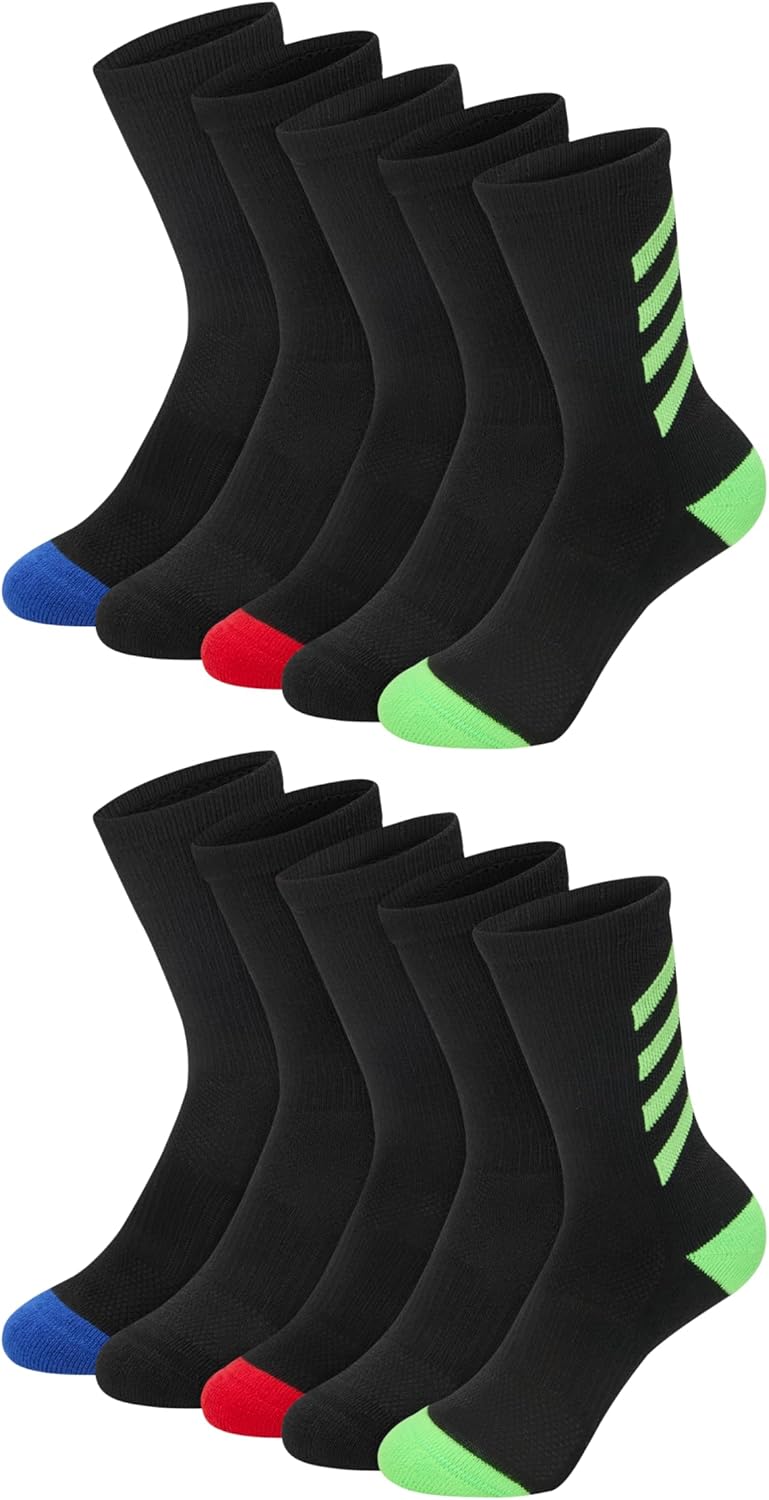 Hanes boys Moves Socks, Breathable Mesh Performance Socks, Crew, Ankle & No Show, Moisture-wicking, 10-pack