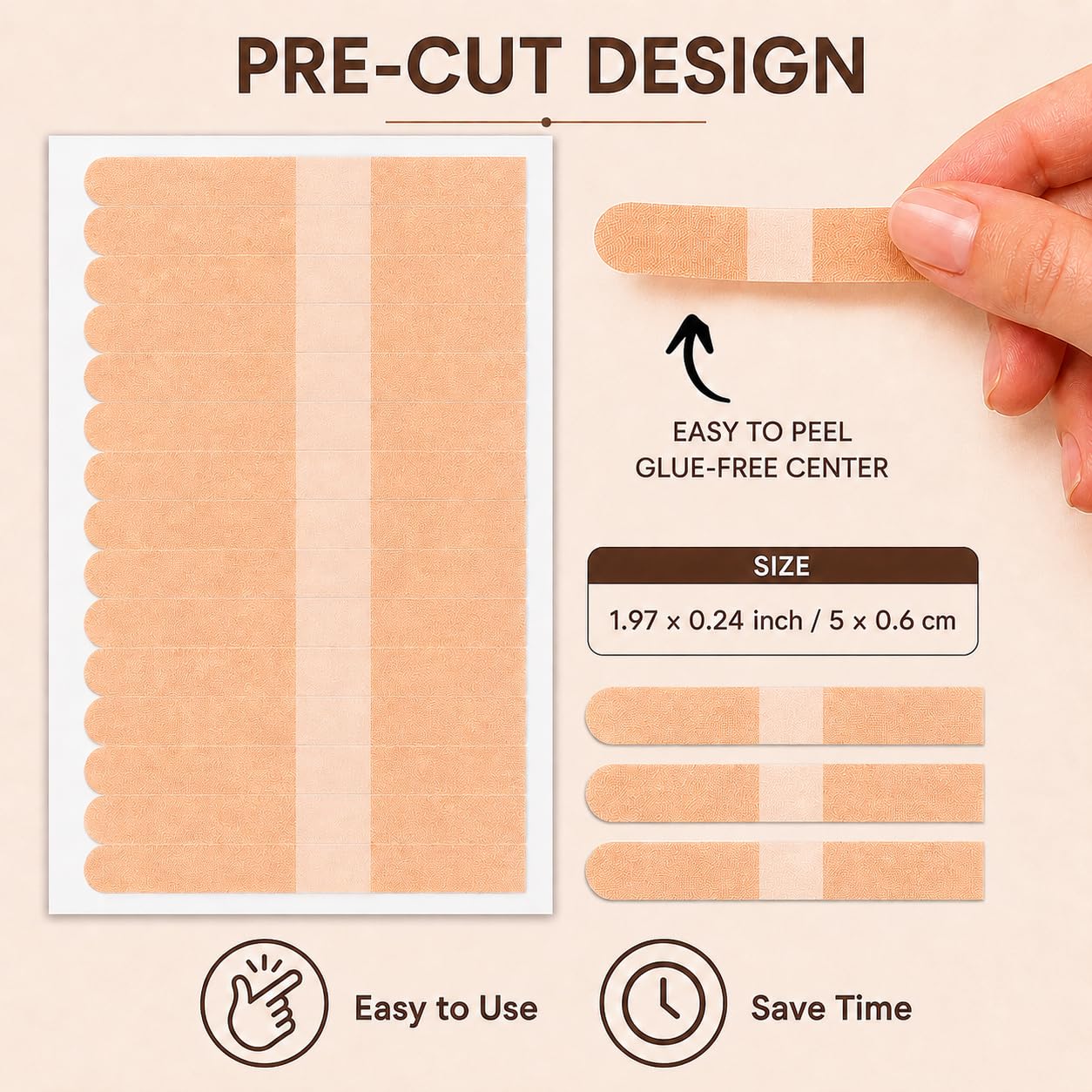 Lash Tape, Pre-Cut Eyelash Extension Tape for Lash Artists, 5cm x 0.6cm | Breathable PE strips with glue-free center for hooded lids, eyelid lifting, under eye tape and lower lash isolation