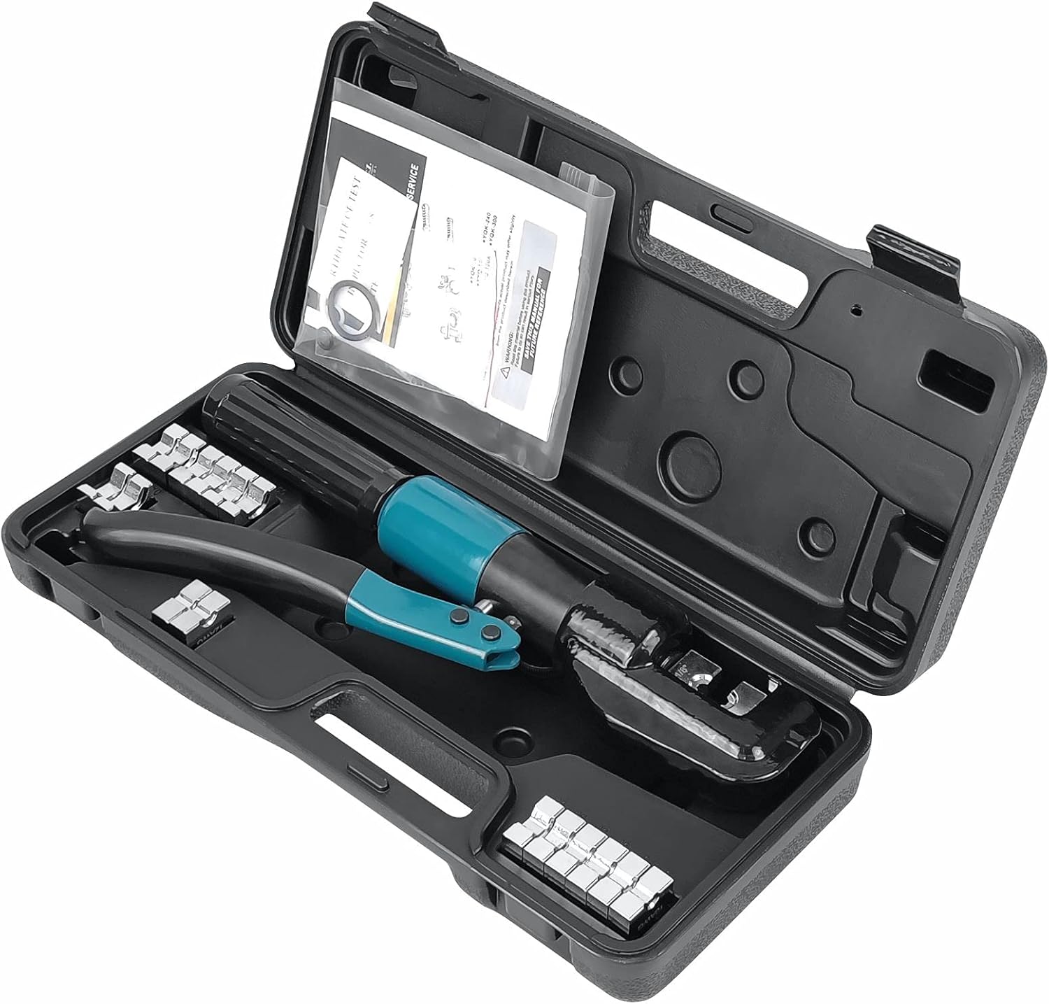 Hand Operated Hydraulic Crimping Tool Range 12 AWG-2/0 AWG for Cable Lugs Hydraulic Crimping Crimper Wire Terminal Lug Tool with 9 Pairs of Dies - - 