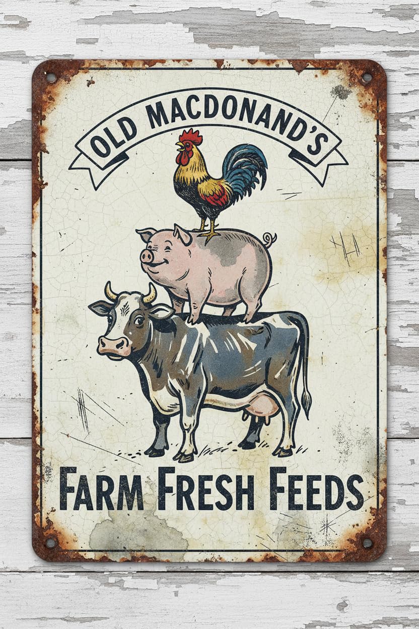 Vintage Chicken Cow Pig Tin Sign Retro Coop Wall Decor Nostalgic Art Funny Animals Rustic Metal Poster Outdoor Store Cafe Poultry House Pubs Farm Farmhouse 12 * 8inch