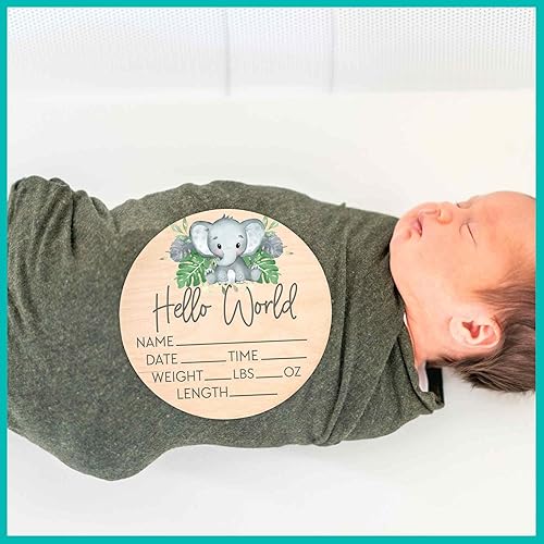 Miniatura 3 de Letrero de estadísticas de nacimiento para recién nacido, anuncio de nombre de bebé, accesorio de fotografía de Hello World Elephant Hospital