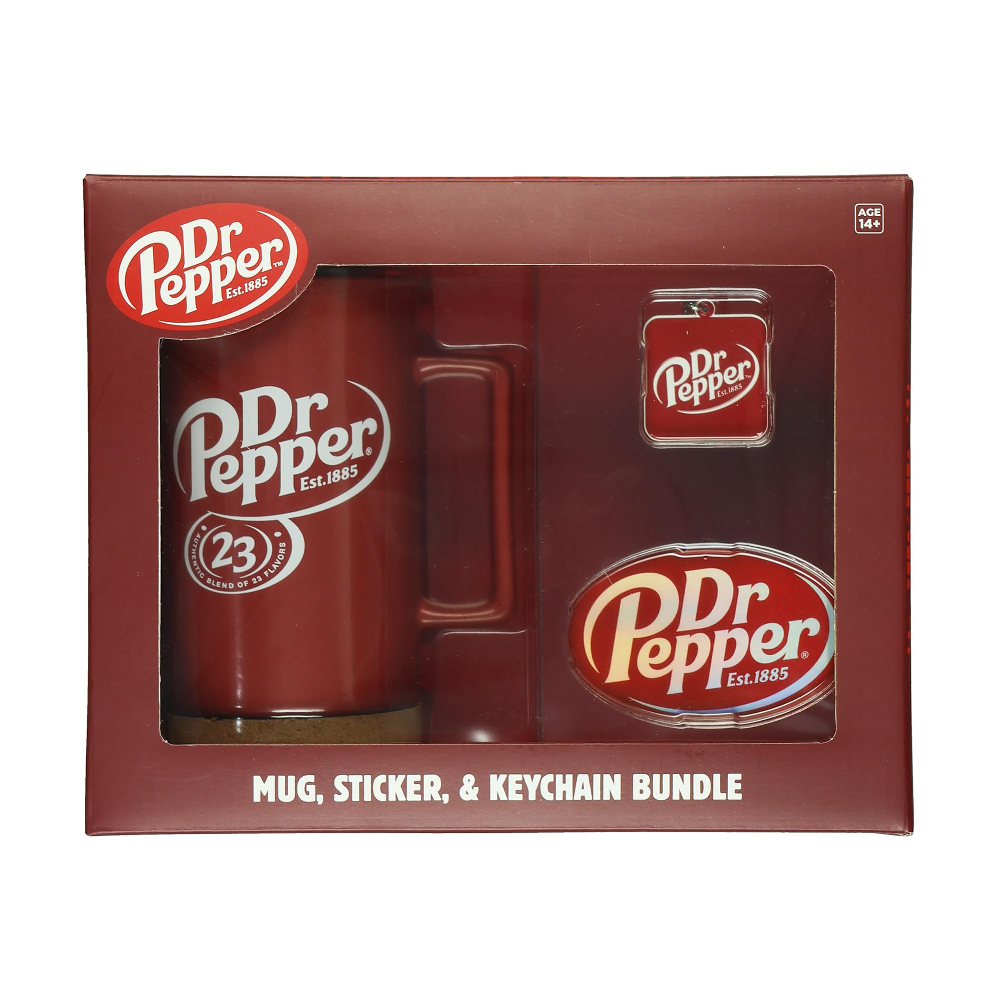 Culture Fly Dr Pepper 16 oz Travel Coffee Mug Keychain and Holographic Sticker Bundle Set
