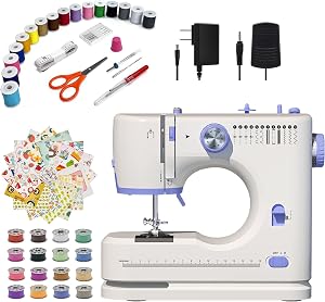 Stoigeld Sewing Machine for Beginners with 20Pcs Fabric & 32Pcs Sewing Threads Kit,Portable Sewing Machine with 12 Built-in Stitches & 2 Speed(High-Low Speeds)
