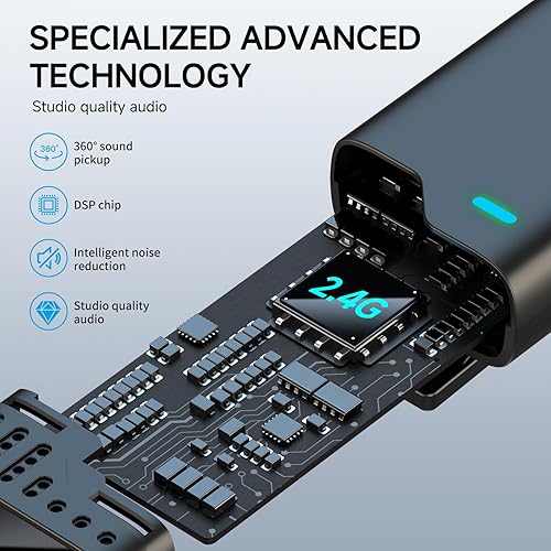 Miniatura 11 de Paquete de 2 micrófonos Lavalier inalámbricos profesionales para iPhone iPad (iPhone 14 e inferior), micrófonos de solapa Plug-Play Clip en el Todos