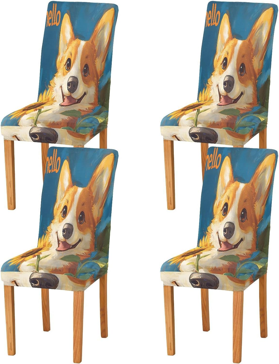 ALAZA Chair Covers for Dining Room, Cute Corgi Sunflower Stretch Chair Cover Sets Chair Protector Removable Washable for Ktichen Restaurant Hotel