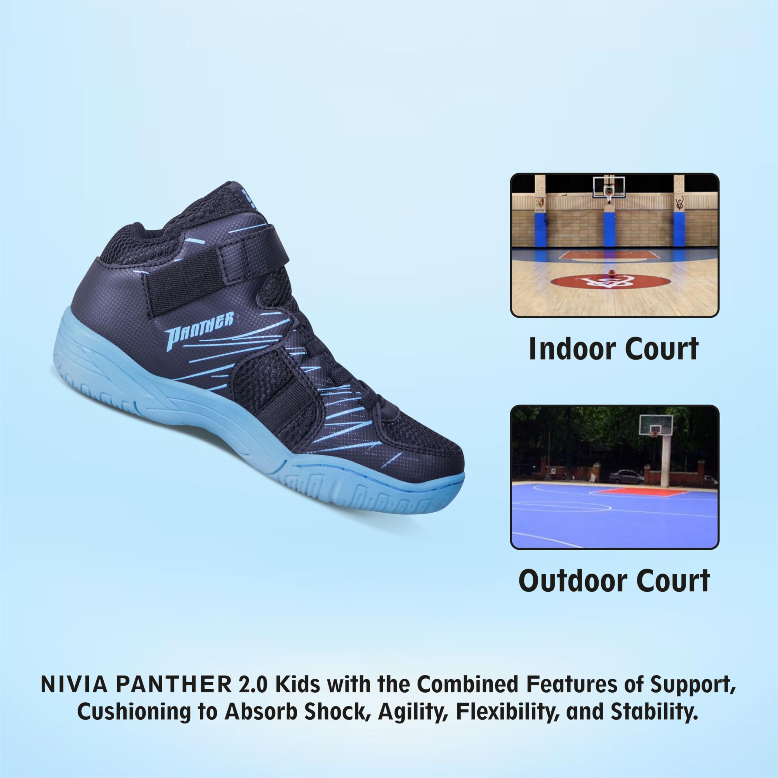 Nivia Panther 3.0 Basketball Shoes for Boys, Designed for On-Court Performance and Versatile Sports Activities, Sports Shoes for Kids, Basketball Shoes (Black), Kids Size-UK02 3