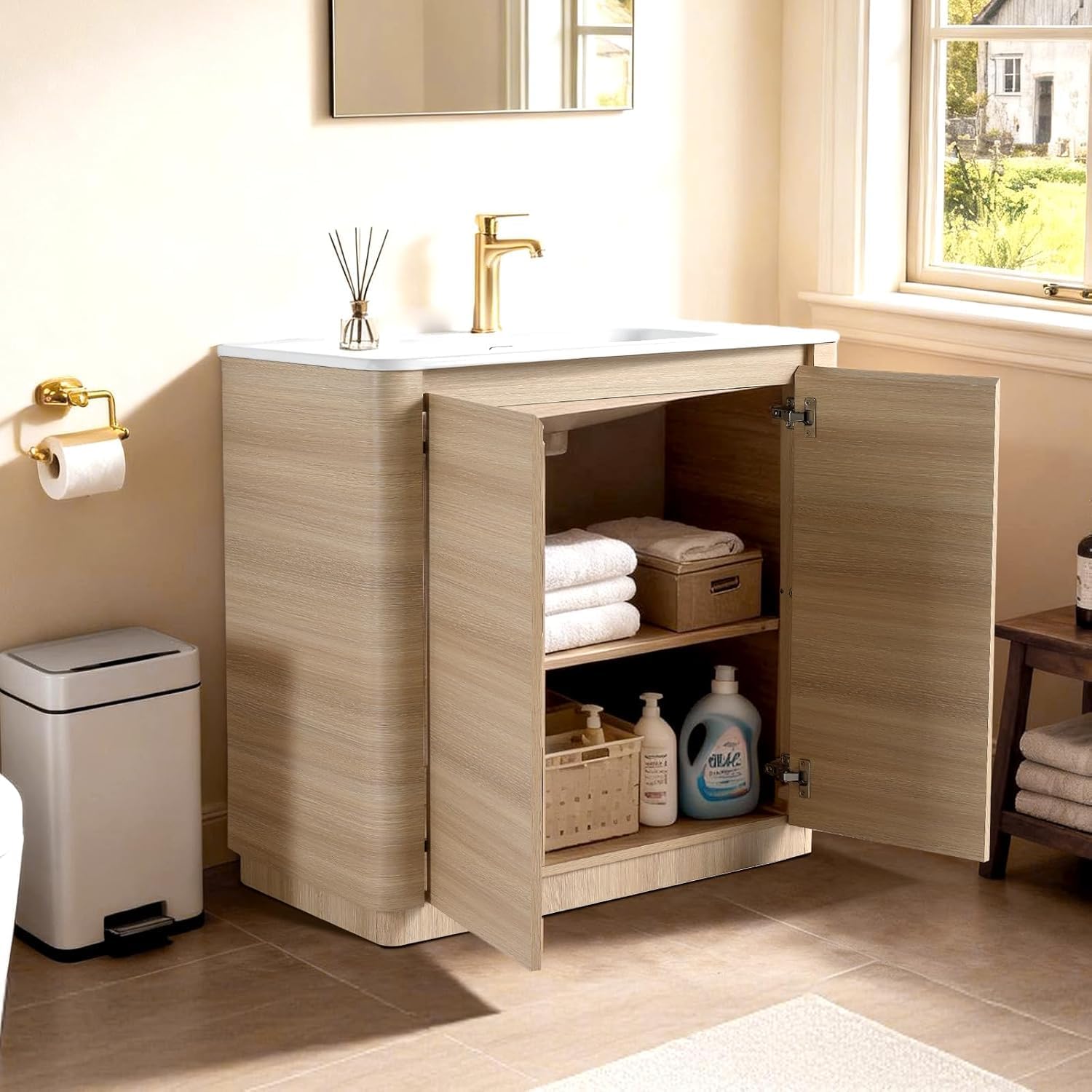 MORVANO 30" Bathroom Vanity with Sink,Modern Freestanding Vanity with 2 Soft Closing Doors and Adjustable Shelf, Large Storage Vanity for Bathroom,Powder Rooms,Apartment,Oak Wood Grain