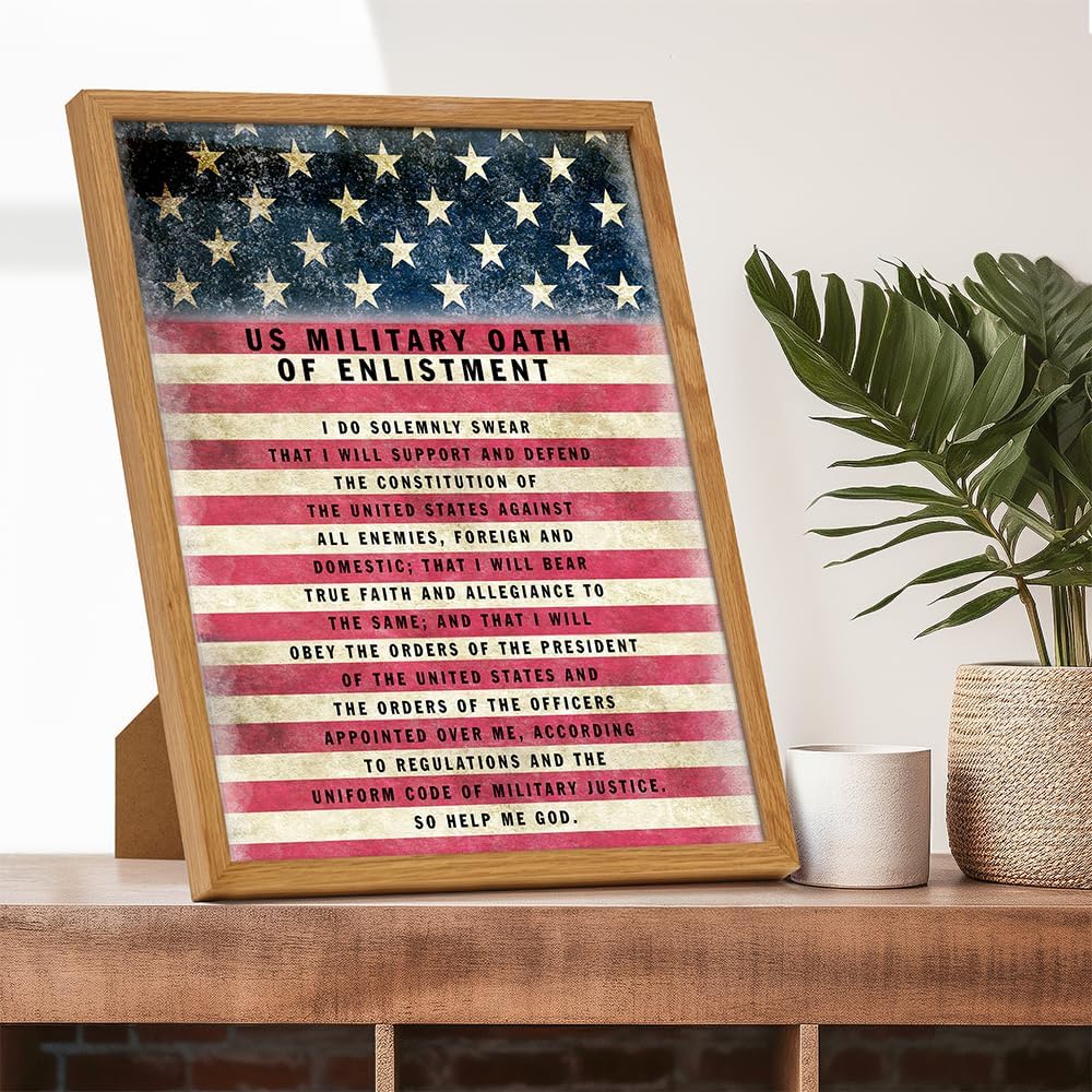 Patriotic American Flag Art 11x14 FRAMED - Military Oath of Enlistment - Gift for Soldiers, Veteran, Armed forces, Marines, Coast Guard - Patriotic Wall Decor - United States Flag, Motivational Quotes