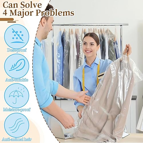 Miniatura 3 de Paquete de 100 bolsas de limpieza en seco, bolsas transparentes de 55 pulgadas, fundas de plástico a prueba de polvo para colgar ropa, tintorería,