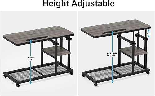 Miniatura 8 de Tribesigns Mesa C de altura ajustable con ruedas, mesa auxiliar móvil para aperitivos con tablero de dibujo inclinable, soporte para sofá, mesita de
