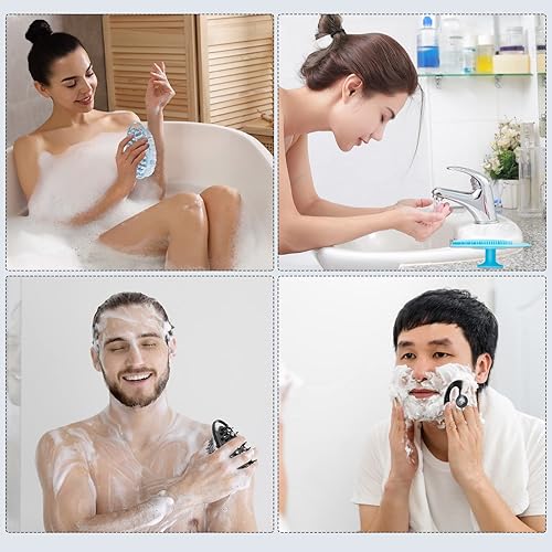 Miniatura 6 de 4 unidades de exfoliante corporal de silicona, esponja de silicona suave para ducha, cepillo para la espalda y la cara, para mujeres sensibles,