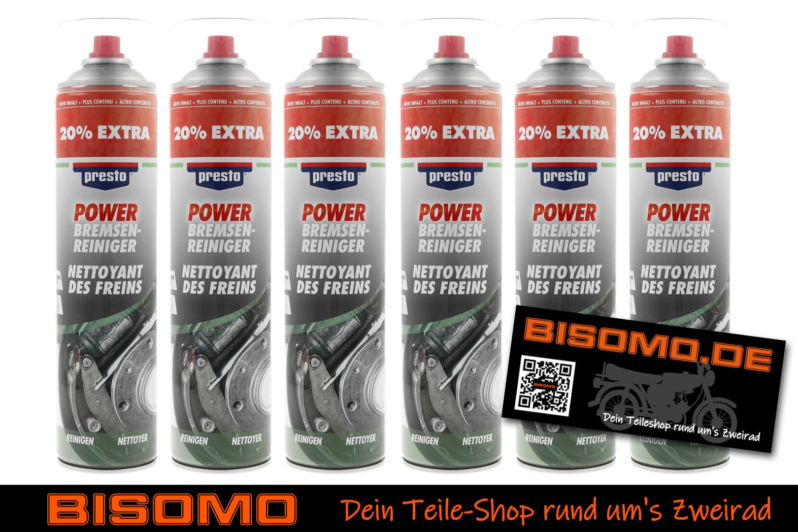 6 x 600 ml Presto Power pulitore freno pulitore parti motore frizione carburatore, rimuove olio grasso polvere dei freni, senza acetone + adesivo bisomico