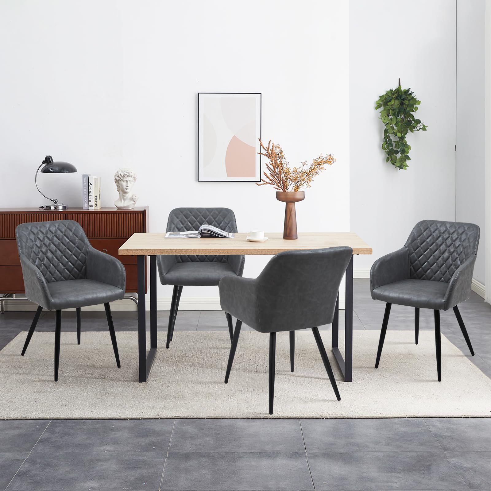 CLIPOP Eetkamerstoel, set van 4, crème, kunstleer, keukenstoel, gestoffeerde stoel met armleuningen en metalen poten, retro design, armleuning, stoel voor woonkamer, eetkamer
