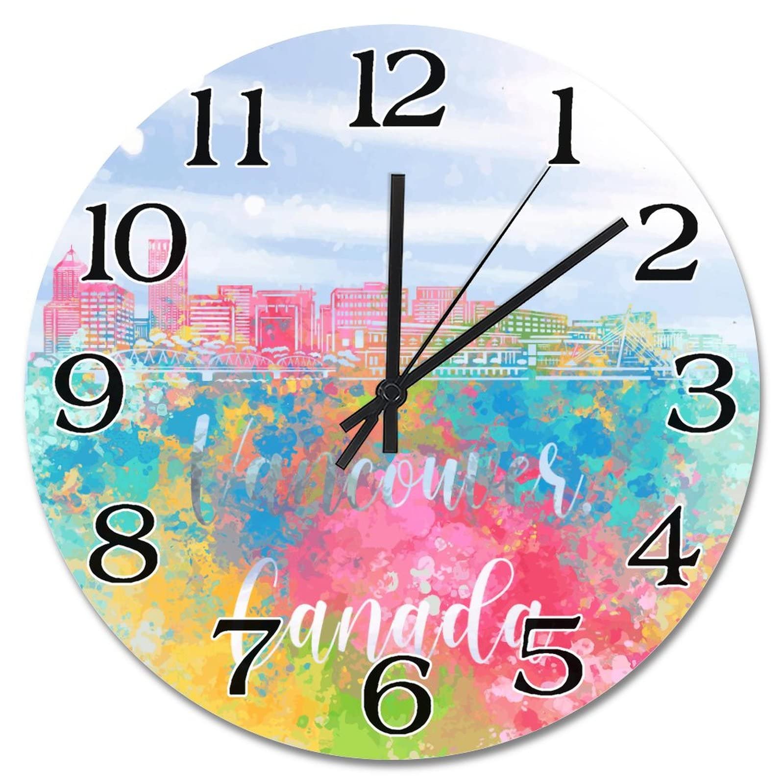 Horloge murale aquarelle Vancouver pour decoration salon et ferme