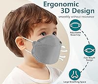 Vista 3 de Mascarillas faciales para niños 50 PCS, mascarillas faciales desechables de 4 capas para niños, máscaras grises