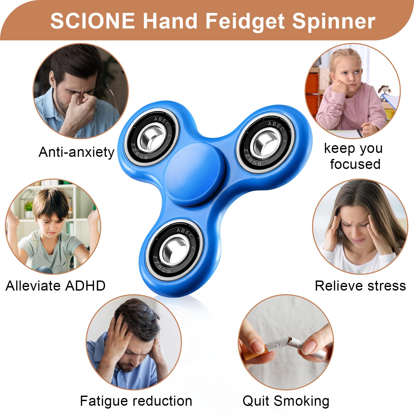 SCIONE Fidget Spinner Sensory Hand Fidget Toy, Anxiety Stress Relief Party Bag Fillers for Kids Adults Goodie Bag Stuffers (Blue) - Image 4