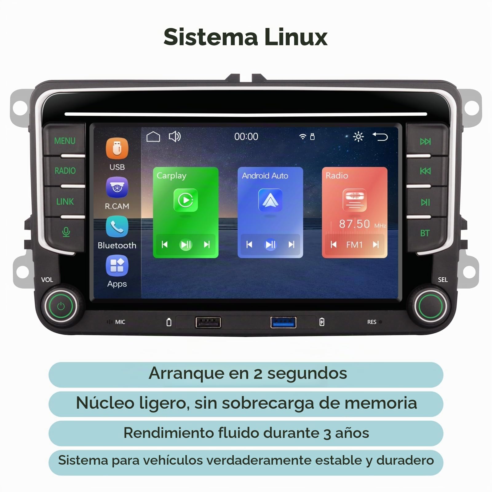Arranque en 3s Radio Coche VW,Carplay para Golf 5/6,Passat B6/B7,Polo 6r,T5 | VW Radio para Golf 5/6/Plus,Passat B6/B7/CC,EOS,Polo 6R,T5,CarPlay,Android Auto,SWC,Pantalla IPS,Bluetooth/FM RDS/DSP/CANBUS