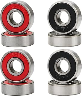 Zeaye 8 PCS Skateboard Bearings, 608ZZ Double Shielded Ball Bearings, Small Bearing Replacement Parts for Longboard Roller Skates (4 black + 4 red)