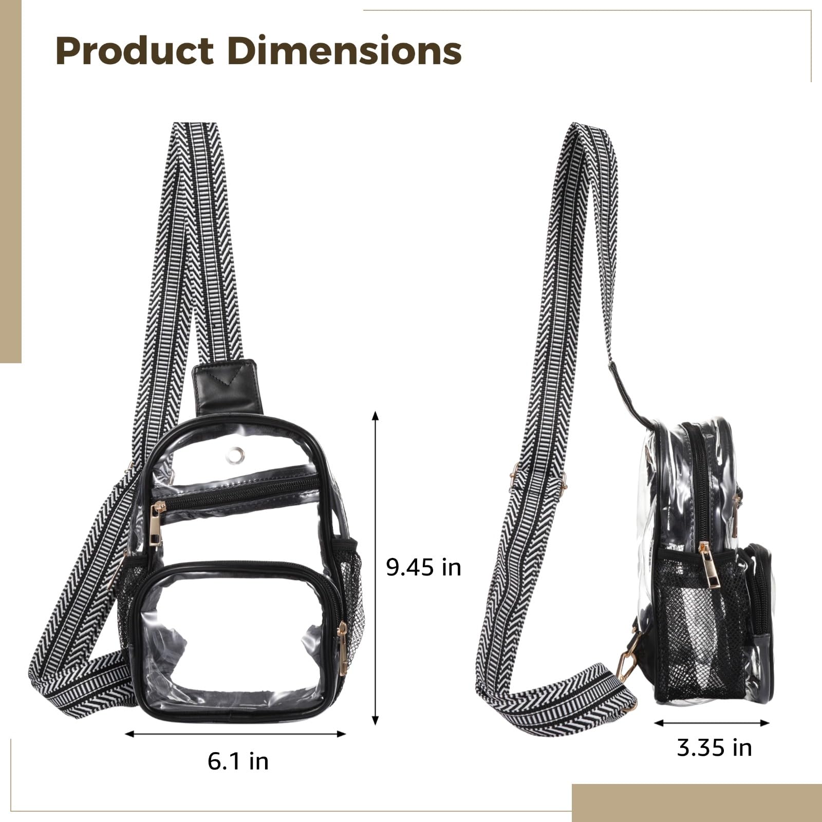 Transparente Schultertasche für Damen, verstellbarer Trageriemen, Reißverschluss, klare Crossbody-Tasche für Events, Konzerte und Sportspiele, stadionzugelassen, als Umhängetasche tragbar