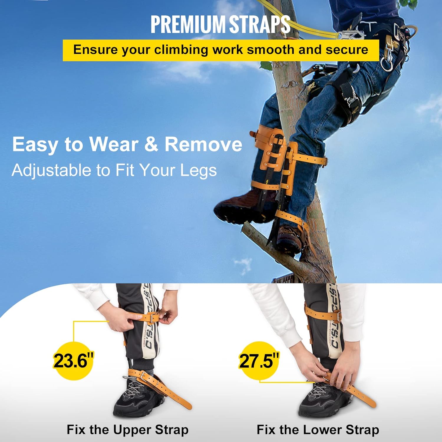 Happybuy Tree Climbing Spikes, 3 in 1 Alloy Steel Adjustable Pole Climbing Spurs, w/ Security Harness and Lanyard, Arborist Equipment for Climbers, Logging, Hunting Observation, Fruit Picking : Sports & Outdoors