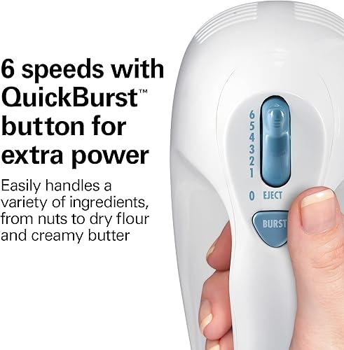 Miniatura 7 de Hamilton Beach Mezclador de mano eléctrico de 5 velocidades y 1.3 amperios de estilo vintage con batidora de mano de 6 velocidades de 250 W,