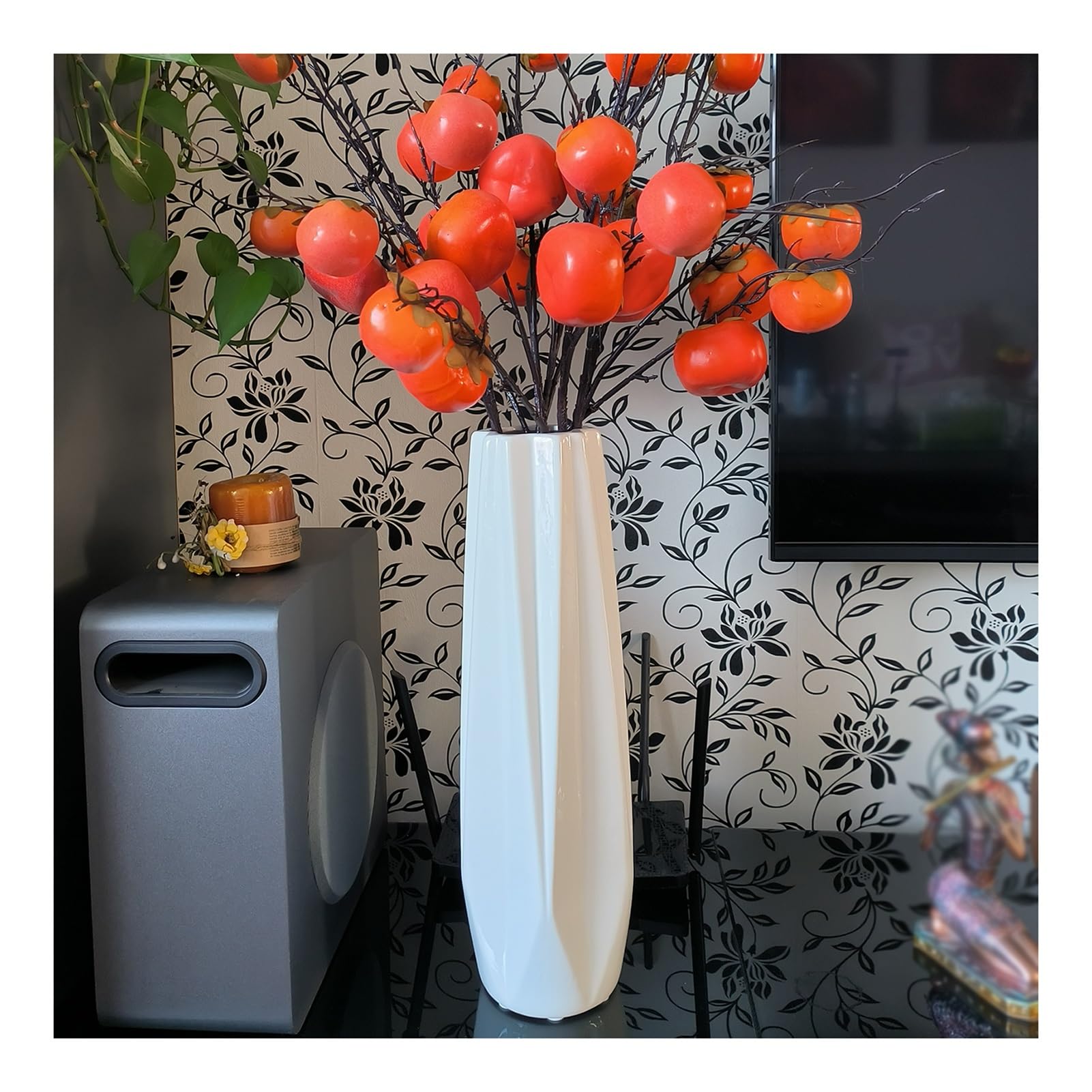 Élégant vase moderne en céramique pour décoration d'intérieur, grand vase décoratif blanc pour arrangement de fleurs séchées (30 cm)