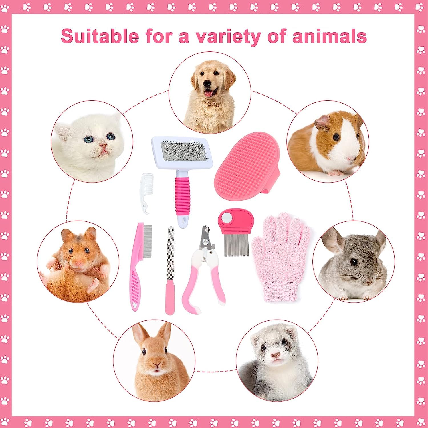 MIAOZ Juego de cuidado de conejos con cortaúñas y recortador, quitapelos para mascotas, largo y lima, peine para pulgas, champú, cepillo de baño para conejos, cachorros, gatitos, cobayas, hurones,