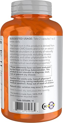 Miniatura 3 de NOW Foods Deportes, remolacha raíz vegetal, nutrición deportiva, apoyo del sistema inmunológico*, 550 MG, nitratos naturales, 180 cápsulas vegetales