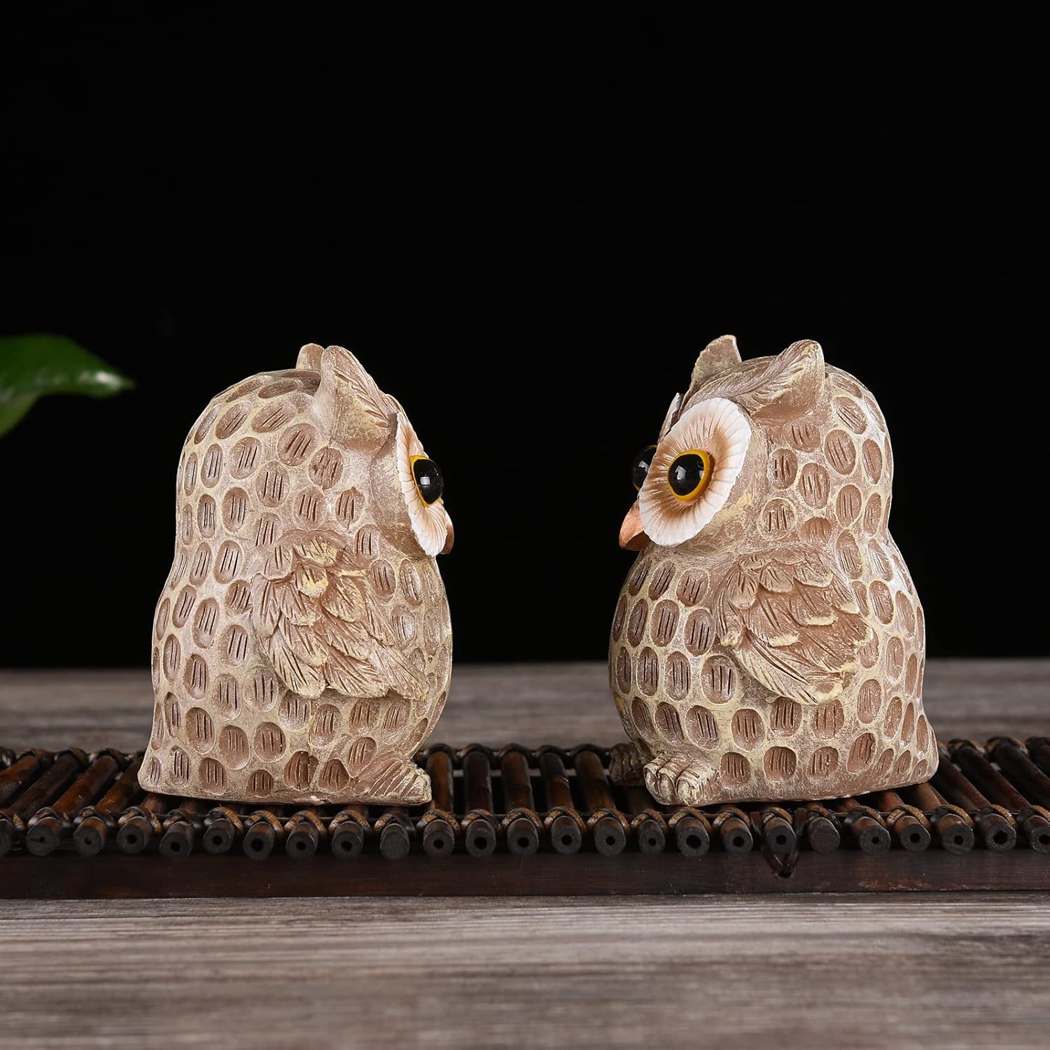BRABUD Resin Adorable Big Eyes Owl Statue Modern Figurine Decorative for Living Room, Study, Piano Desktop, Shop, Bookshelf, Collectible Gift Set of 2 TQGJBS201