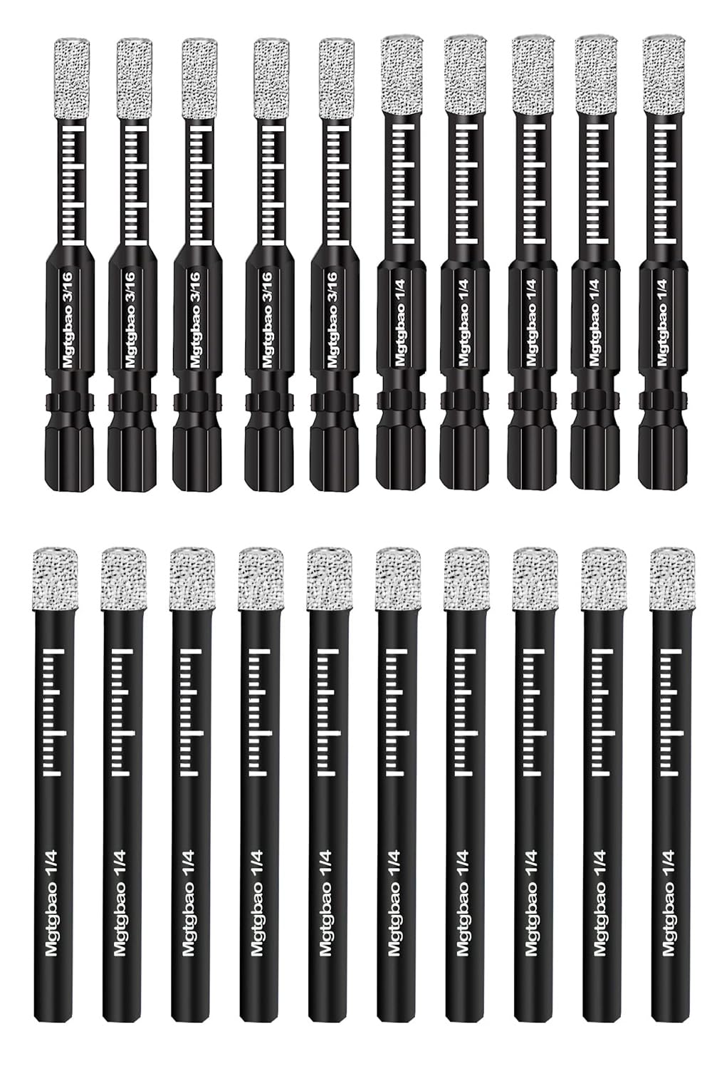Mgtgbao 20pc Dry Diamond Drill Bits Set，15pc 3/16’’ 5mm & 10pc 1/4’’ 6mm Hex Shank Core Drill Bit Brazed with for Porcelain Tile Ceramic Concrete Granite Marble Hard Materials (not for Wood)