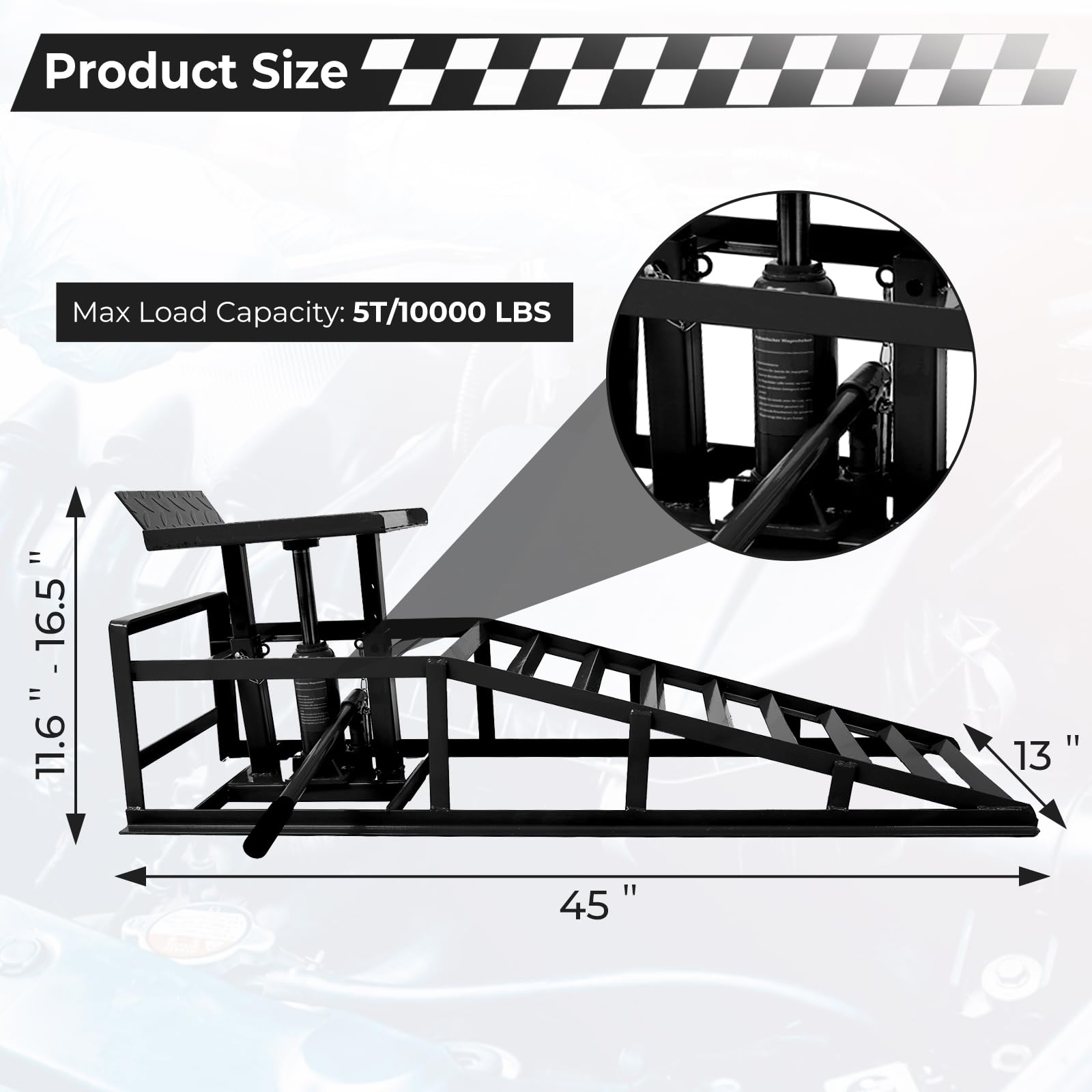 Rovibek 2 Pack Hydraulic Car Ramps 5t 10000lbs, Car Lift Service Ramps, Heavy Duty Steel Car Lift Ramp Height 11.6
