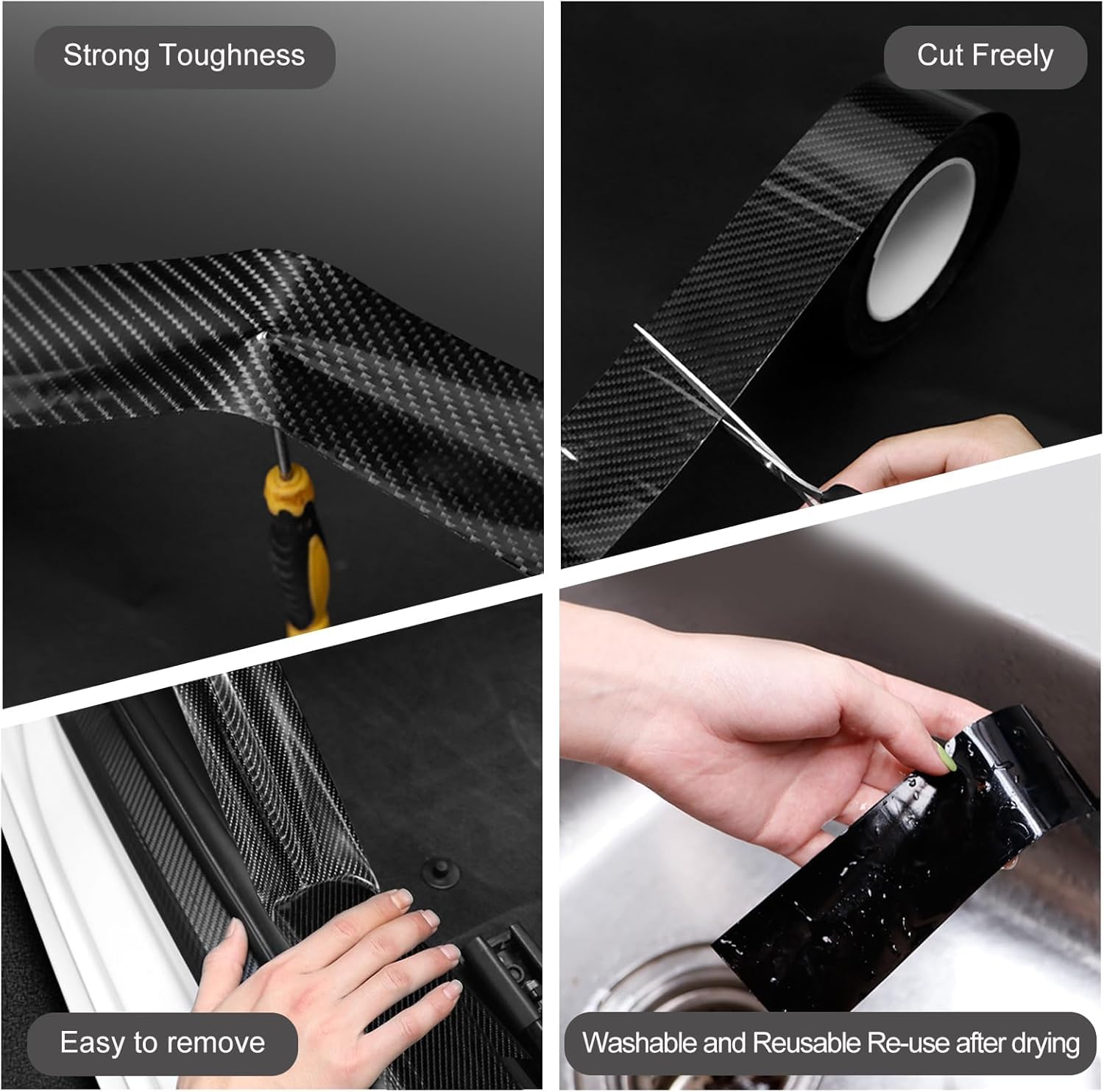 PRIMAVAID Carbon Fibre Car Door Sill Protector Tape, 5 cm x 5 m, High Gloss Black, Anti-Scratch(Black) - Image 3 thumbnail