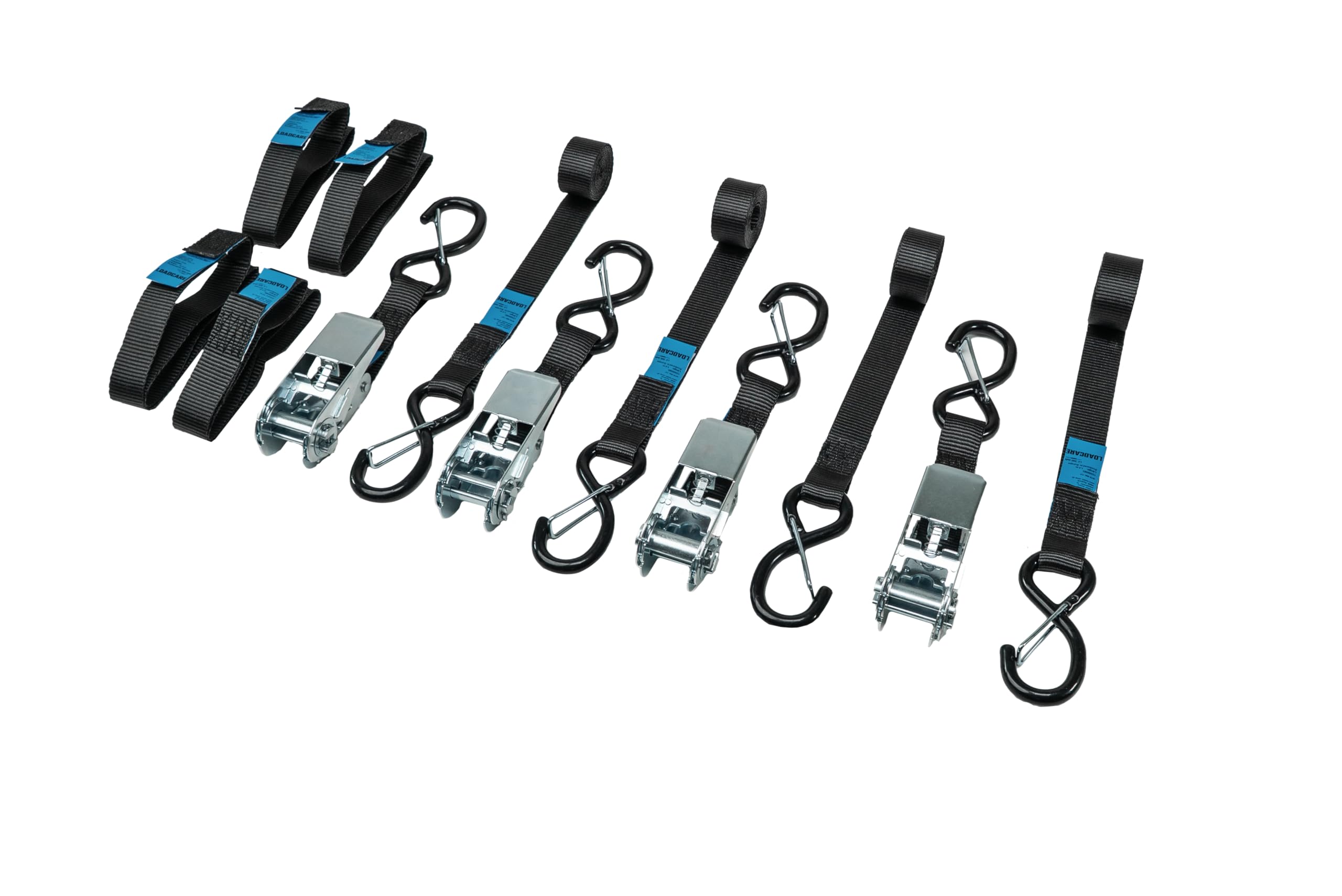 LoadCare Motorradgurt - Motorrad Spanngurt Set – 8-teilig - 4X Ratschenzurrgurt & 4X Adapterschlaufe
