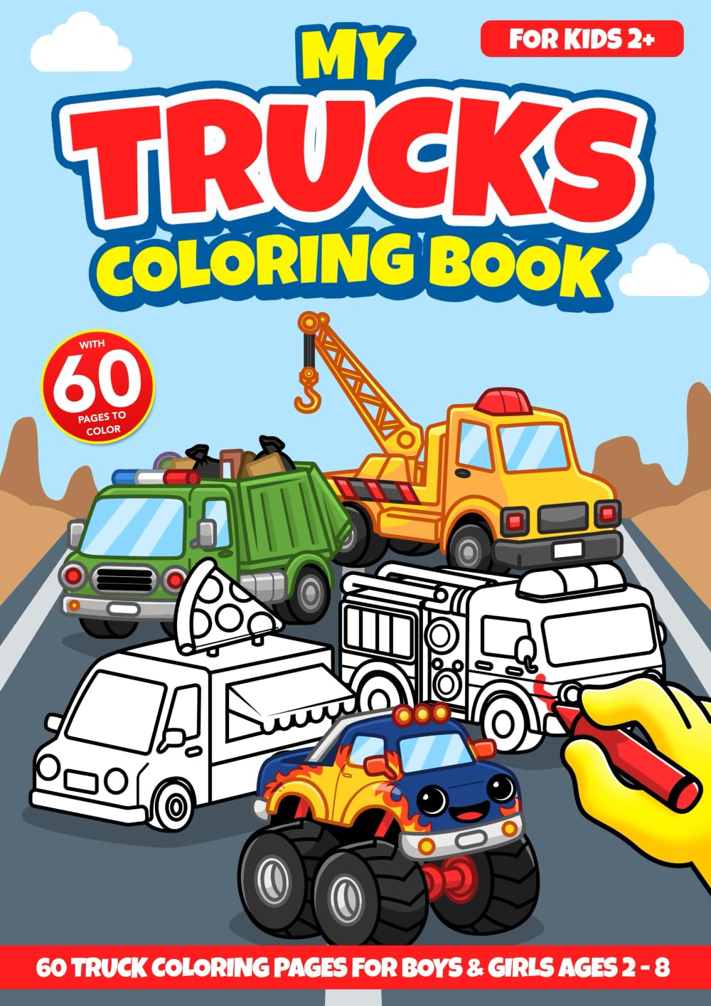 My Trucks Coloring Book: 45 Hand-Drawn Coloring Pages with Monster ...