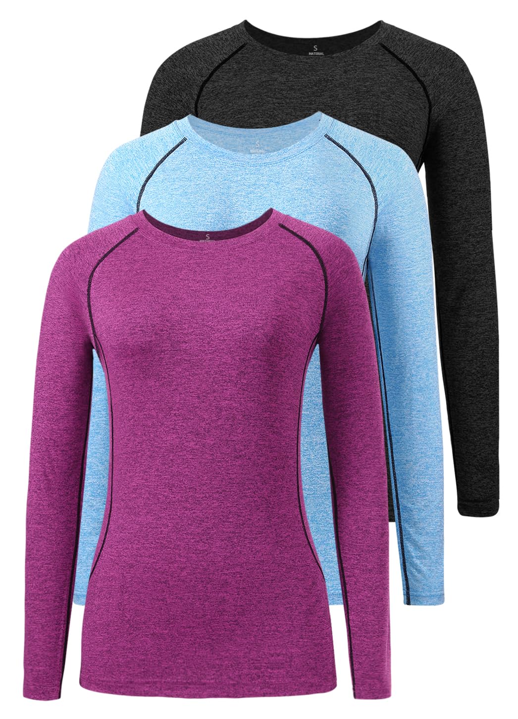 Star Vibe 3er-Pack schnell trocknende Funktionsshirts mit Langen Ärmeln für Damen Kompressionssportshirt für Damen Atmungsaktives Wander-, Lauf- und Fitnessshirt