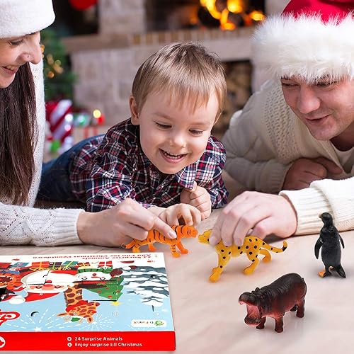 Miniatura 5 de D-FantiX Calendario de Adviento de animales para niños, figura de animales realistas, juguetes de Navidad, calendario de Adviento de Navidad,