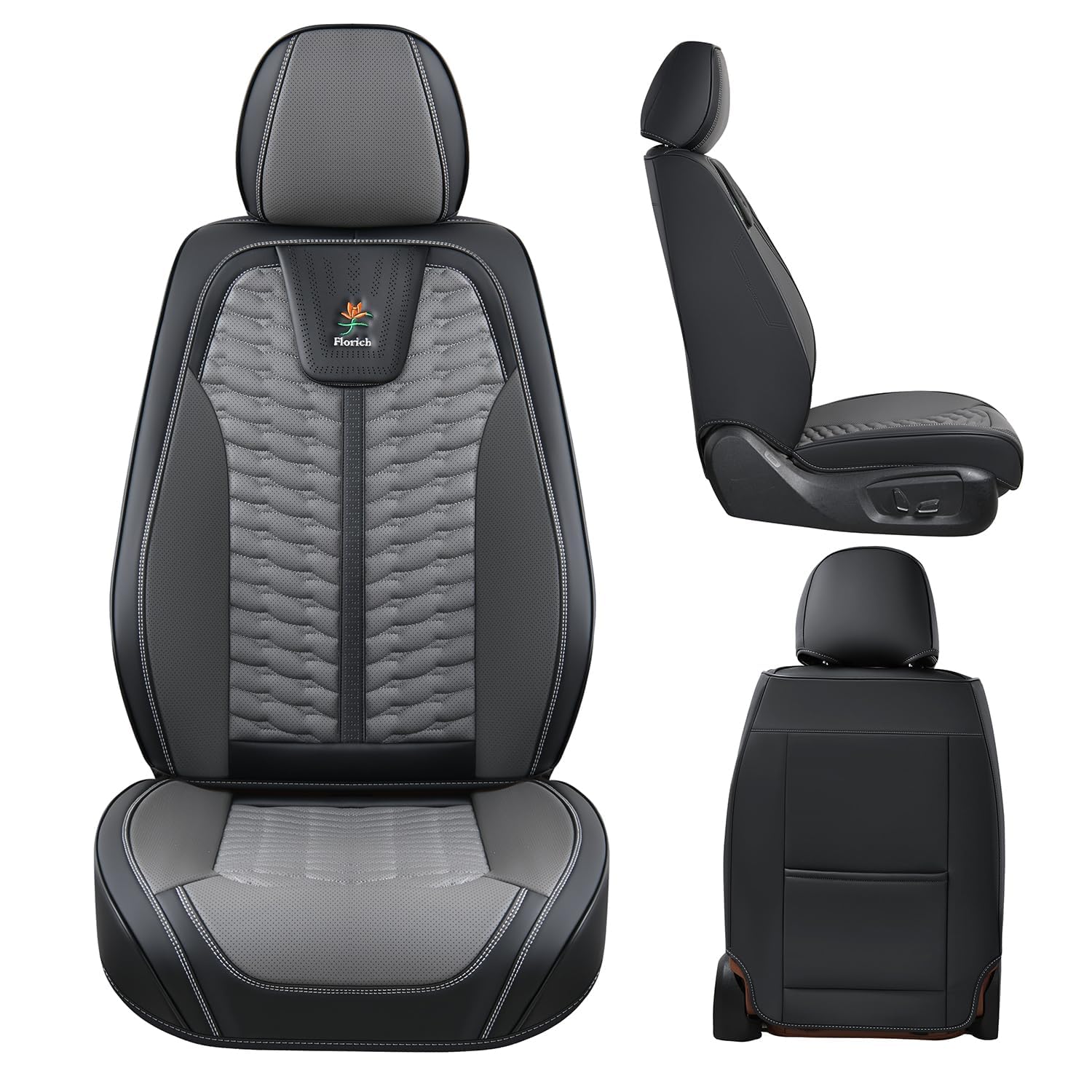 FLORICH Fundas de Asientos de Cuero, Fundas para Asientos Delanteros y Traseros, 5 Piezas Asientos para el Protector de Asientos del automóvil Universal para la mayoría de automóviles y Camiones