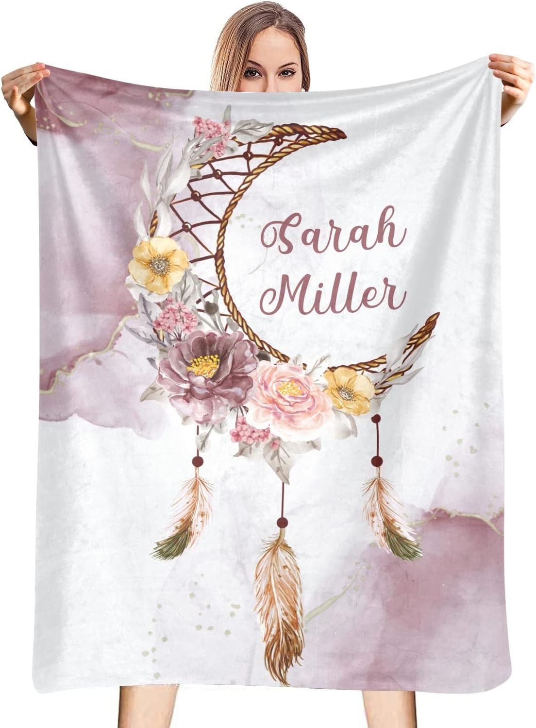 Tribal Moon Dream Catcher Purple Personalized Baby Blanket for Girl Boy Soft Warm Newborn Throw Naps Swaddle Custom Blanket 30X40 in