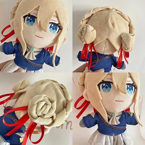 Miniatura 3 de JCvCX Peluche de niña violeta de 10 pulgadas con banda de pelo rojo, figura de peluche, almohada de peluche suave