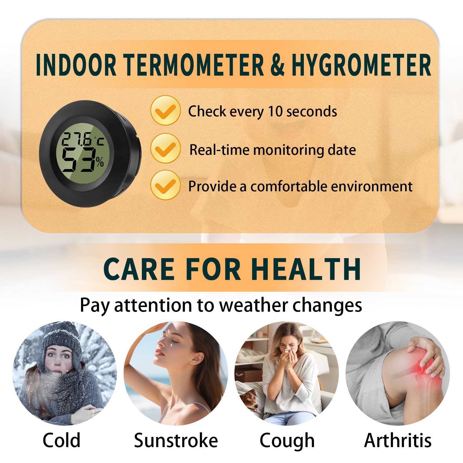 Lot de 5 thermomètres hygromètres numériques ronds, capteurs humidité et température, pour intérieur, serres, terrariums, valises de guitare, caves à cigares, incubateurs et verre